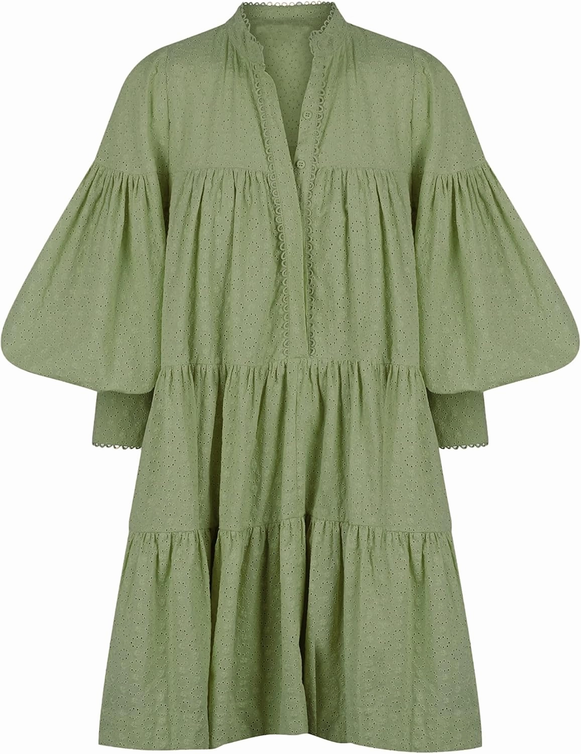Women's Bohemian Floral Print Button Down Long Lantern Sleeve Shift Tunic Dress Casual Ruffle Swing Mini Dress
