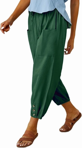 Women's Casual Lantern Tapered Harem Pants Loose Fit Style Flax Ankle Trousers Summer Baggy Slacks with Pocket