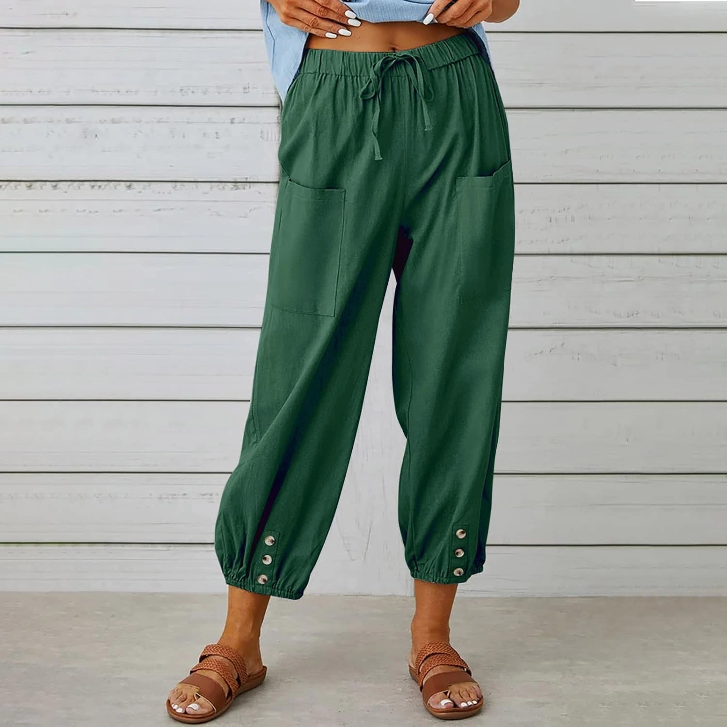 Women's Casual Lantern Tapered Harem Pants Loose Fit Style Flax Ankle Trousers Summer Baggy Slacks with Pocket