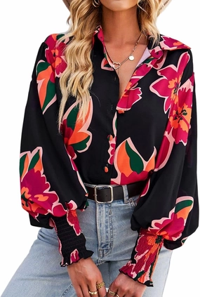 Women's Floral Print Blouse Long Sleeve Button Down Shirts Casual Dressy Blouse Shirts Tops