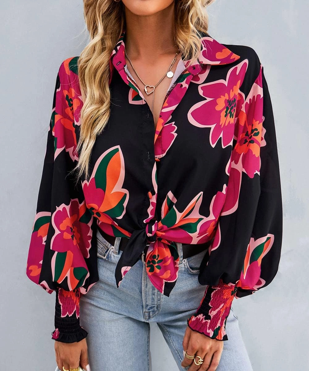 Women's Floral Print Blouse Long Sleeve Button Down Shirts Casual Dressy Blouse Shirts Tops
