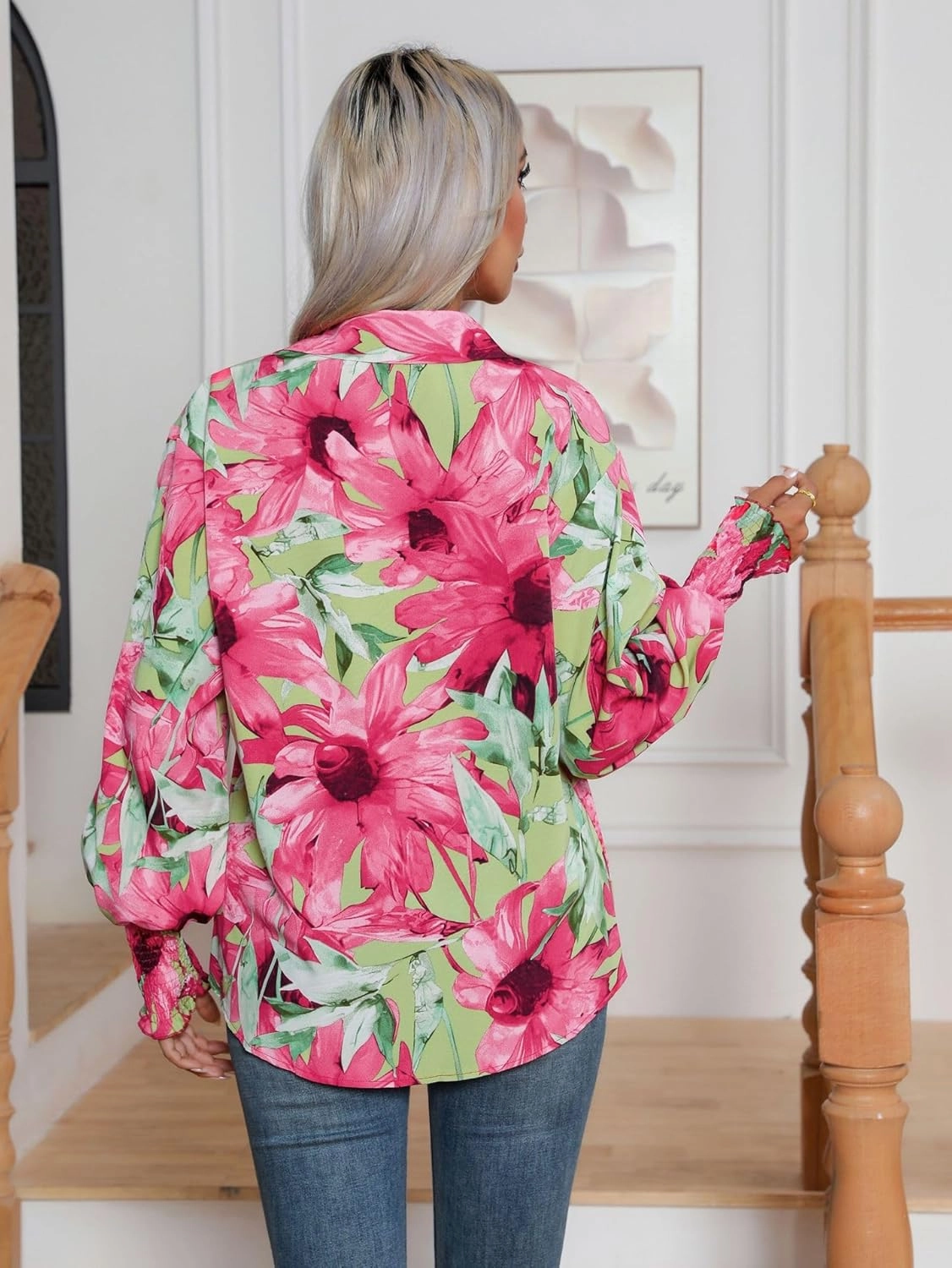 Women's Floral Print Blouse Long Sleeve Button Down Shirts Casual Dressy Blouse Shirts Tops