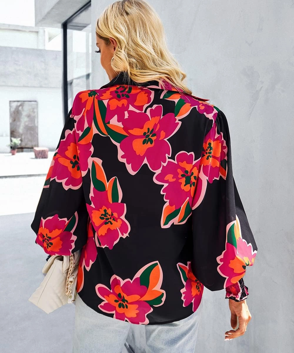 Women's Floral Print Blouse Long Sleeve Button Down Shirts Casual Dressy Blouse Shirts Tops