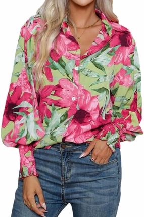 Women's Floral Print Blouse Long Sleeve Button Down Shirts Casual Dressy Blouse Shirts Tops