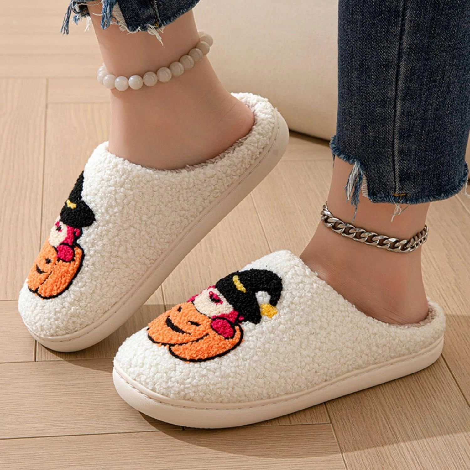 Women's Men's Retro Leopard Print Smiley Slippers Lightning Bolt Memory Foam Soft Plush Warm Non-Slip Home Shoes