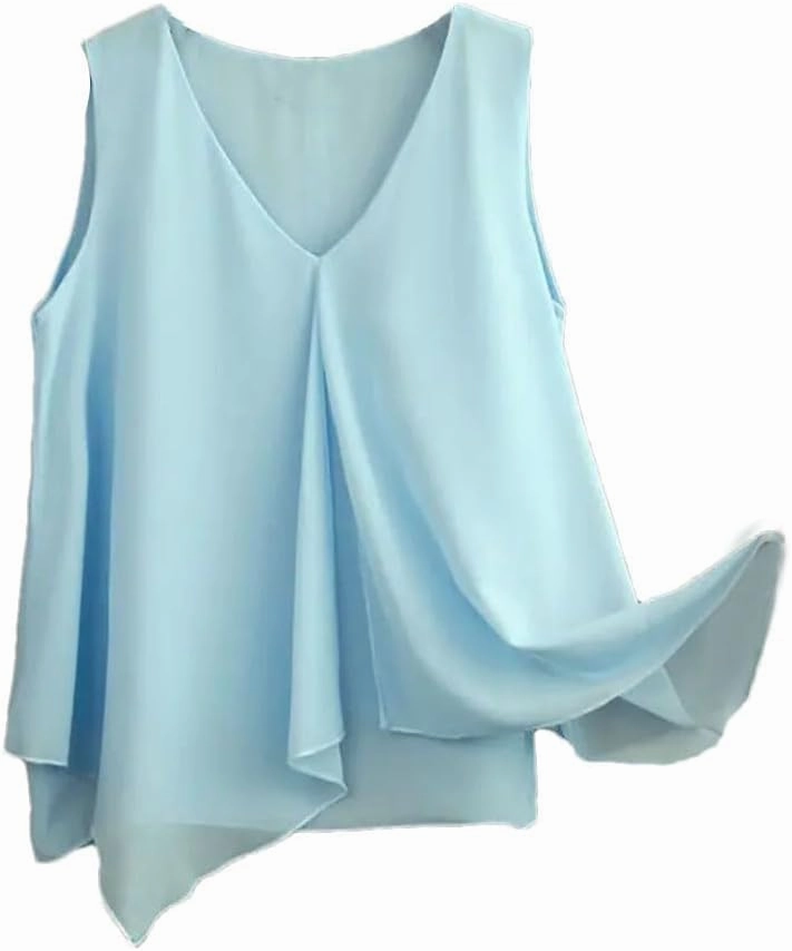 Women's Sleeveless Casual Simple Soft Vest Double Layer Chiffon Loose Vest