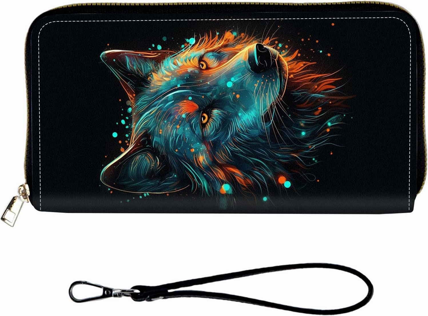Women Wallets Large Capacity Clutch Purse for Men Women Ladies Slim Purse Credit Card Holder, RFID Blocking Wristlet Cell Phone Wallet for Men Women, Wolf