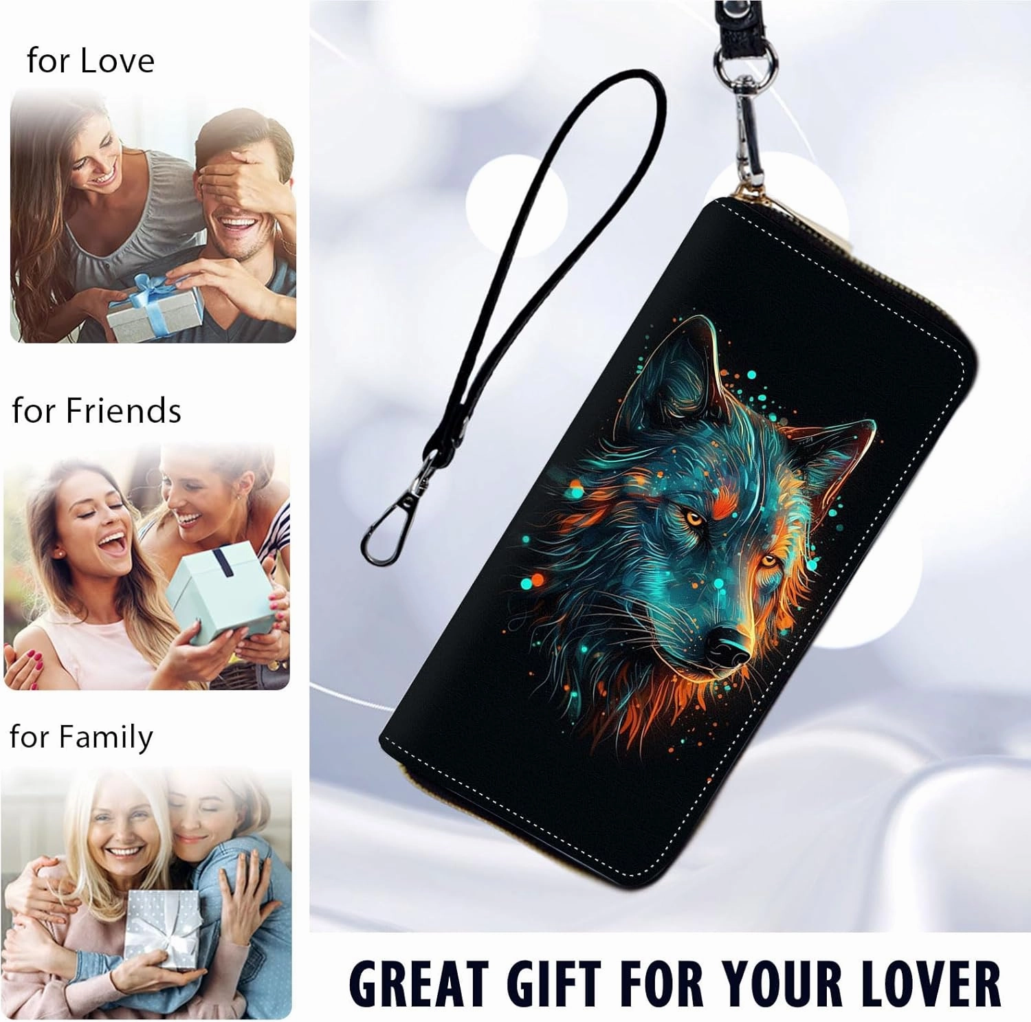 Women Wallets Large Capacity Clutch Purse for Men Women Ladies Slim Purse Credit Card Holder, RFID Blocking Wristlet Cell Phone Wallet for Men Women, Wolf