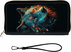 Women Wallets Large Capacity Clutch Purse for Men Women Ladies Slim Purse Credit Card Holder, RFID Blocking Wristlet Cell Phone Wallet for Men Women, Wolf