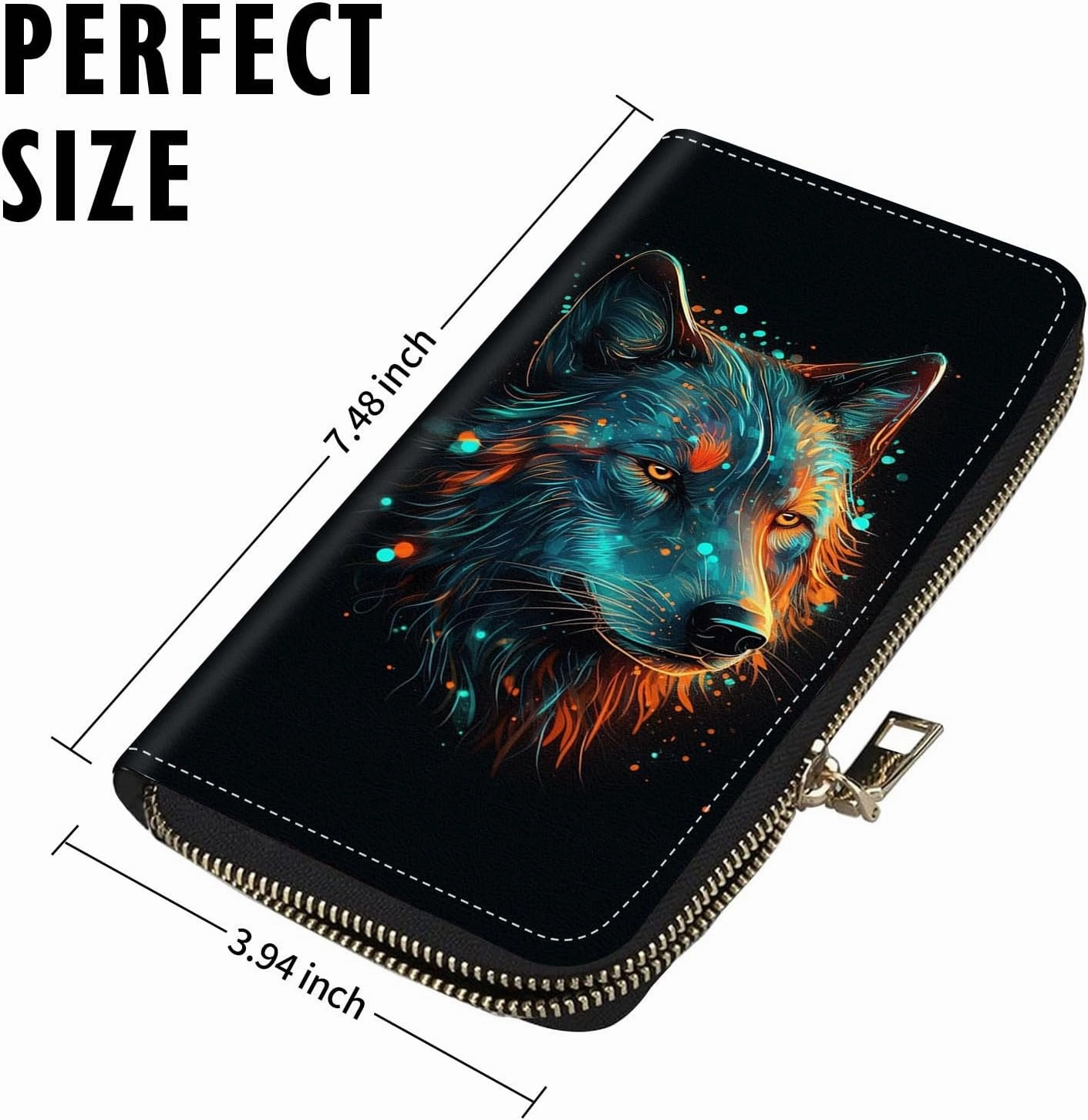Women Wallets Large Capacity Clutch Purse for Men Women Ladies Slim Purse Credit Card Holder, RFID Blocking Wristlet Cell Phone Wallet for Men Women, Wolf