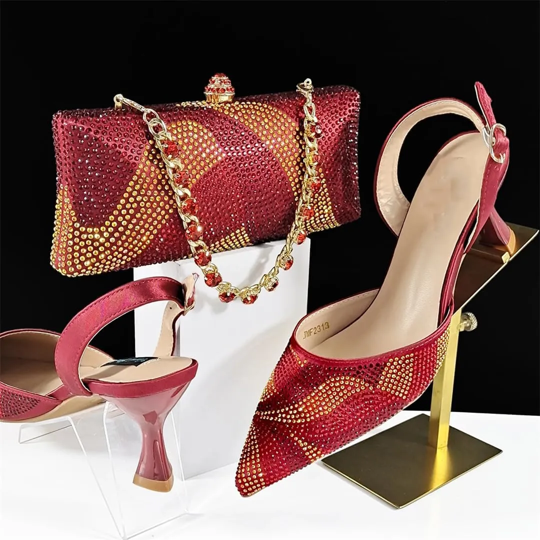 Women’S Trendy Italian Shoe and Bag Set with Matching PU Soft Leather Pumps Thin Heels Platform for Prom Party