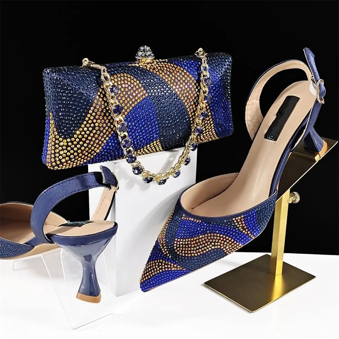 Women’S Trendy Italian Shoe and Bag Set with Matching PU Soft Leather Pumps Thin Heels Platform for Prom Party