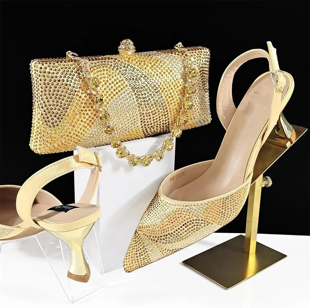 Women’S Trendy Italian Shoe and Bag Set with Matching PU Soft Leather Pumps Thin Heels Platform for Prom Party