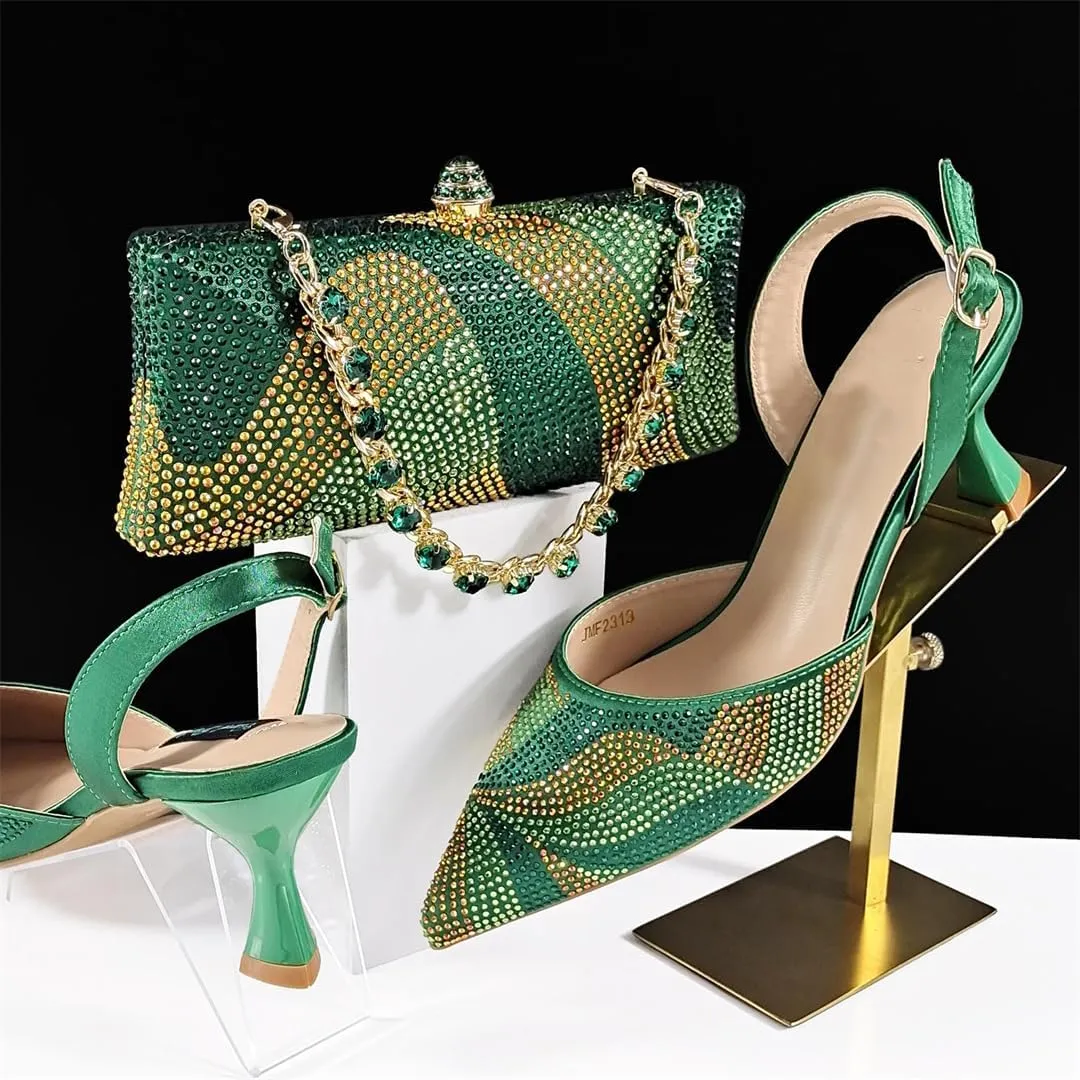 Women’S Trendy Italian Shoe and Bag Set with Matching PU Soft Leather Pumps Thin Heels Platform for Prom Party
