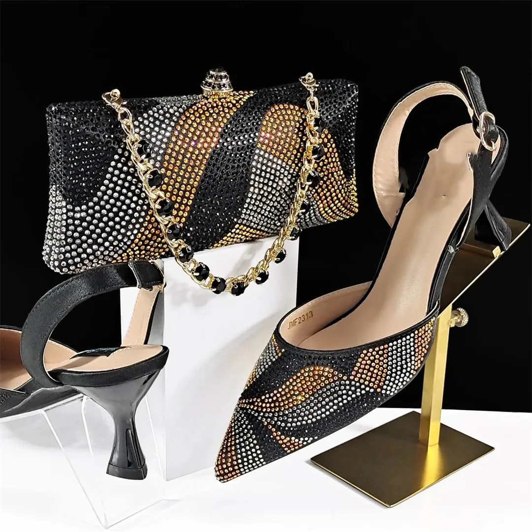 Women’S Trendy Italian Shoe and Bag Set with Matching PU Soft Leather Pumps Thin Heels Platform for Prom Party