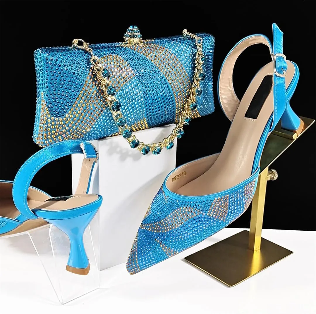 Women’S Trendy Italian Shoe and Bag Set with Matching PU Soft Leather Pumps Thin Heels Platform for Prom Party