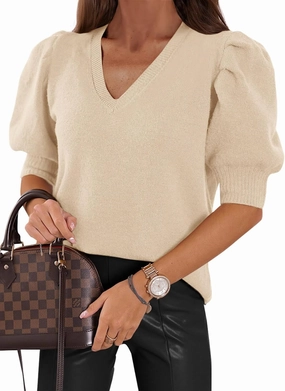Womens Puff Short Sleeve Sweater Tops 2025 Spring Summer Trendy Casual T Shirts Blouses