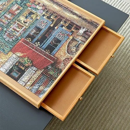 Wooden Puzzle Table with 6 Drawers and Cover, Adult Portable Puzzle Board, 34 "x 26" Jigsaw Puzzle Table, Used for Puzzle Storage and Sorting, can Hold 1500 Pieces