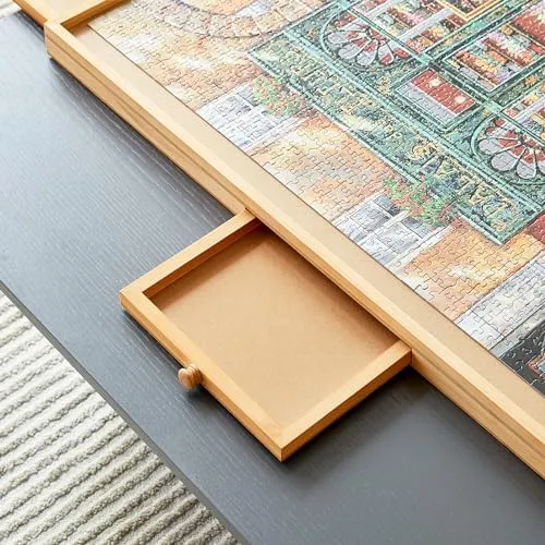 Wooden Puzzle Table with 6 Drawers and Cover, Adult Portable Puzzle Board, 34 "x 26" Jigsaw Puzzle Table, Used for Puzzle Storage and Sorting, can Hold 1500 Pieces