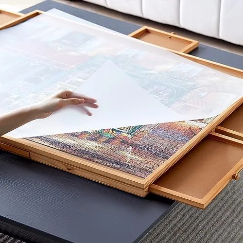 Wooden Puzzle Table with 6 Drawers and Cover, Adult Portable Puzzle Board, 34 "x 26" Jigsaw Puzzle Table, Used for Puzzle Storage and Sorting, can Hold 1500 Pieces