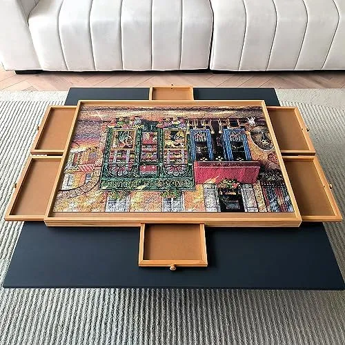 Wooden Puzzle Table with 6 Drawers and Cover, Adult Portable Puzzle Board, 34 "x 26" Jigsaw Puzzle Table, Used for Puzzle Storage and Sorting, can Hold 1500 Pieces