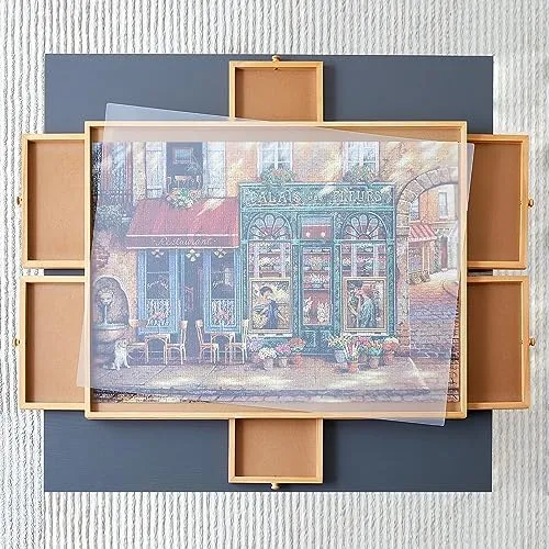 Wooden Puzzle Table with 6 Drawers and Cover, Adult Portable Puzzle Board, 34 "x 26" Jigsaw Puzzle Table, Used for Puzzle Storage and Sorting, can Hold 1500 Pieces