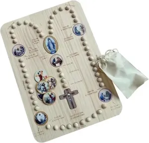 Wooden Rosary Board Pray Board，Mysteries Prayer Card，Wooden Rosary Board ， for Family Prayer with 54 Rosary Beads and Colorful Card Inspired Round Puzzle Rosary (Color : A, Size : 35cm)