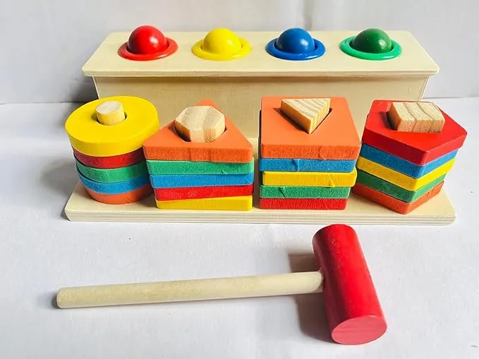 Wooden Toys Wooden Hammer with Geometric Shape
