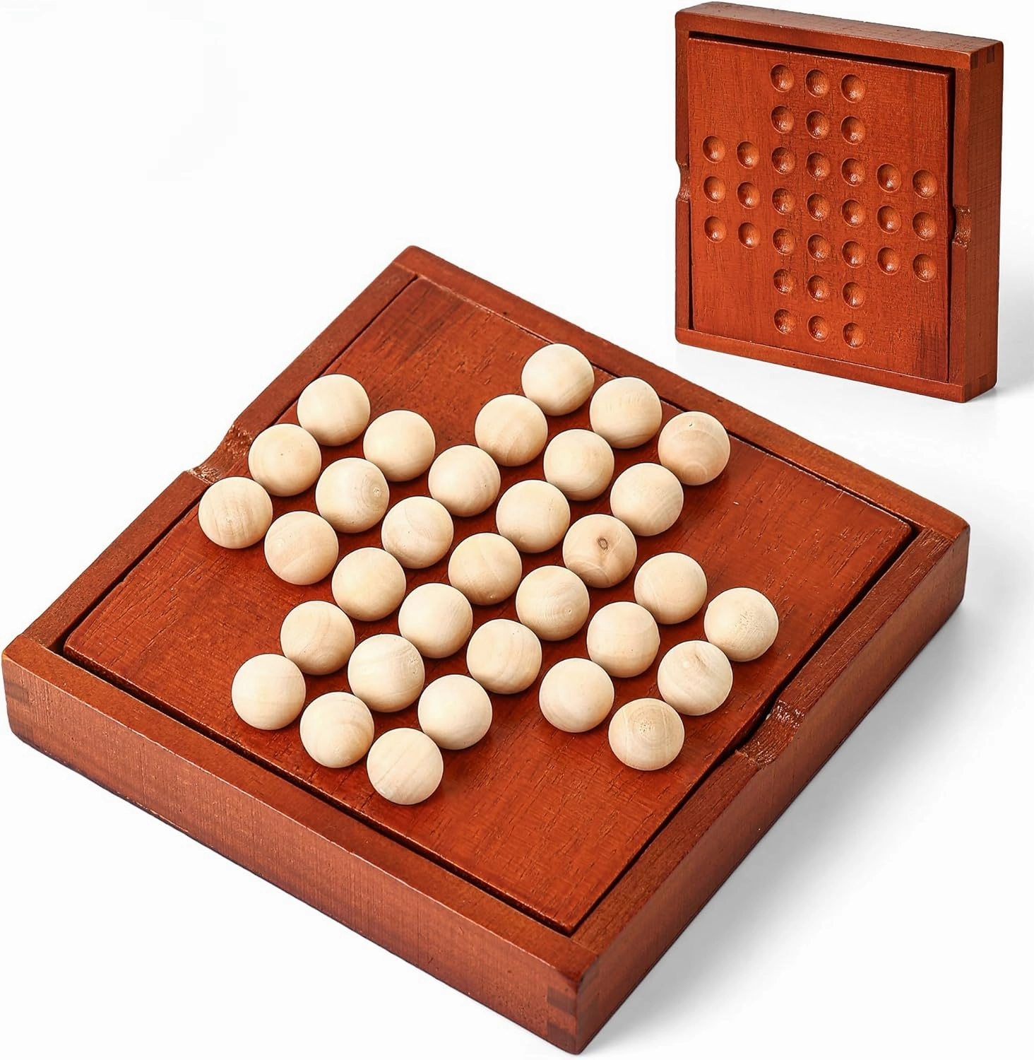 Wooden mini Travel Games, Classic Wooden Board Games, Single Player Games, Children's Puzzle Toy, Indoor Party Gathering Tabletop Puzzle Game (Jump All but one)