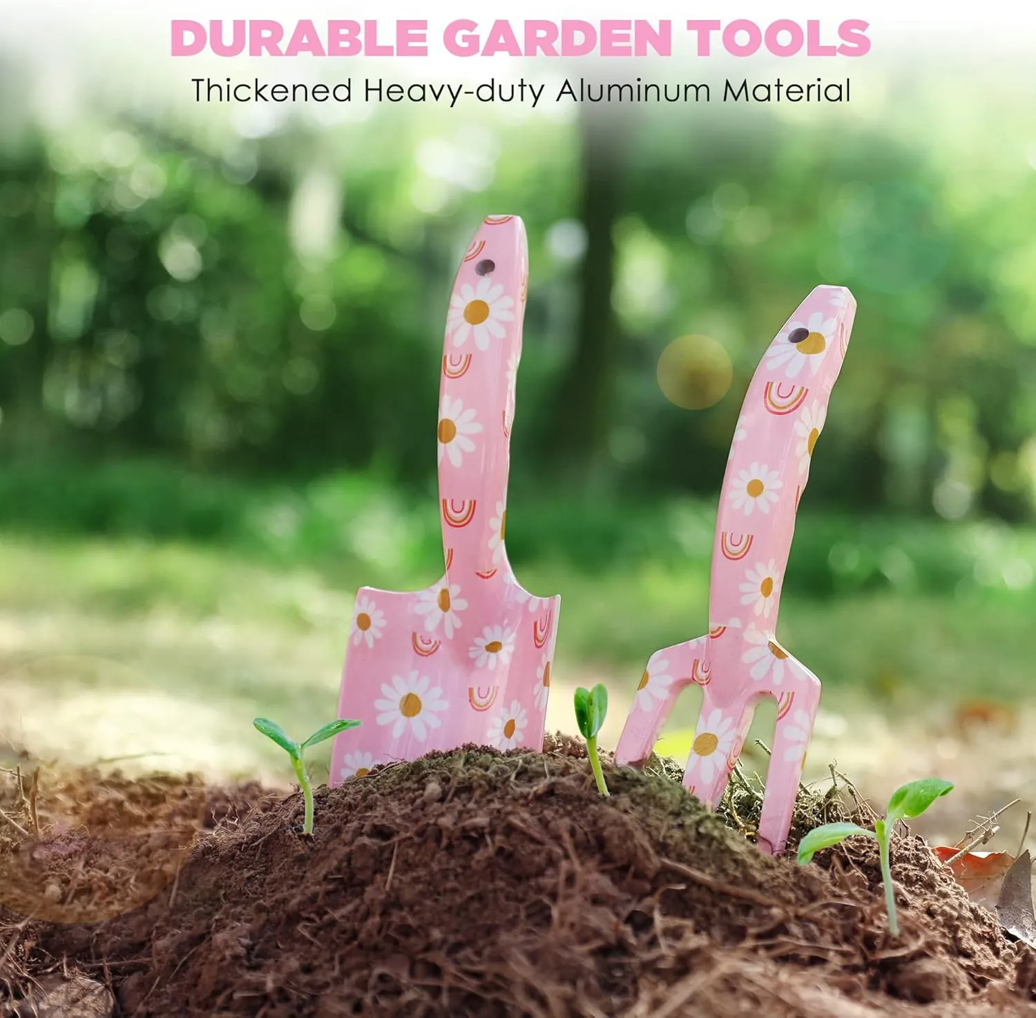 WORKPRO Aluminum Garden Tool Set, 4PCS Heavy Duty Gardening Tools with Box Include Trowel, Rake, Pruner, Gloves, Pink, Garden Gifts