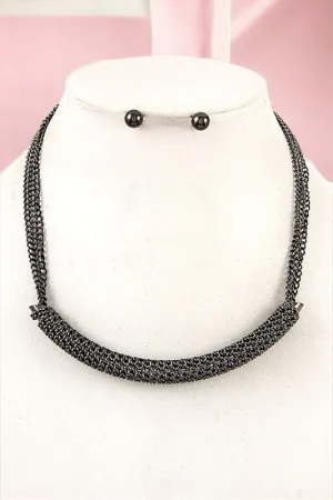 WRAPPED CHAIN CURVED PENDANT NECKLACE SET