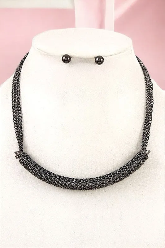 WRAPPED CHAIN CURVED PENDANT NECKLACE SET