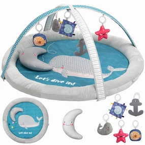 X-Large Baby Play Mat with Soft Bumper | Extra Room for Tummy Time, Crawling, & Play | Padded Floor Mat for Infants & Toddlers | Cozy & Safe Baby Activity Mat for Growing Families [Whale]