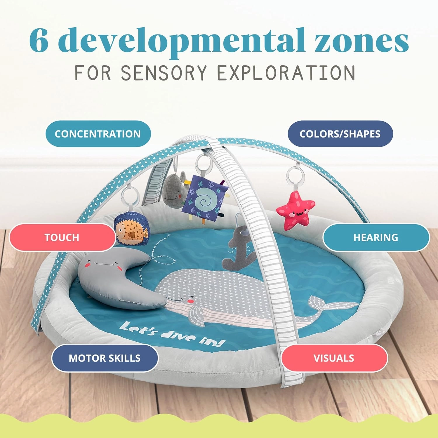 X-Large Baby Play Mat with Soft Bumper | Extra Room for Tummy Time, Crawling, & Play | Padded Floor Mat for Infants & Toddlers | Cozy & Safe Baby Activity Mat for Growing Families [Whale]