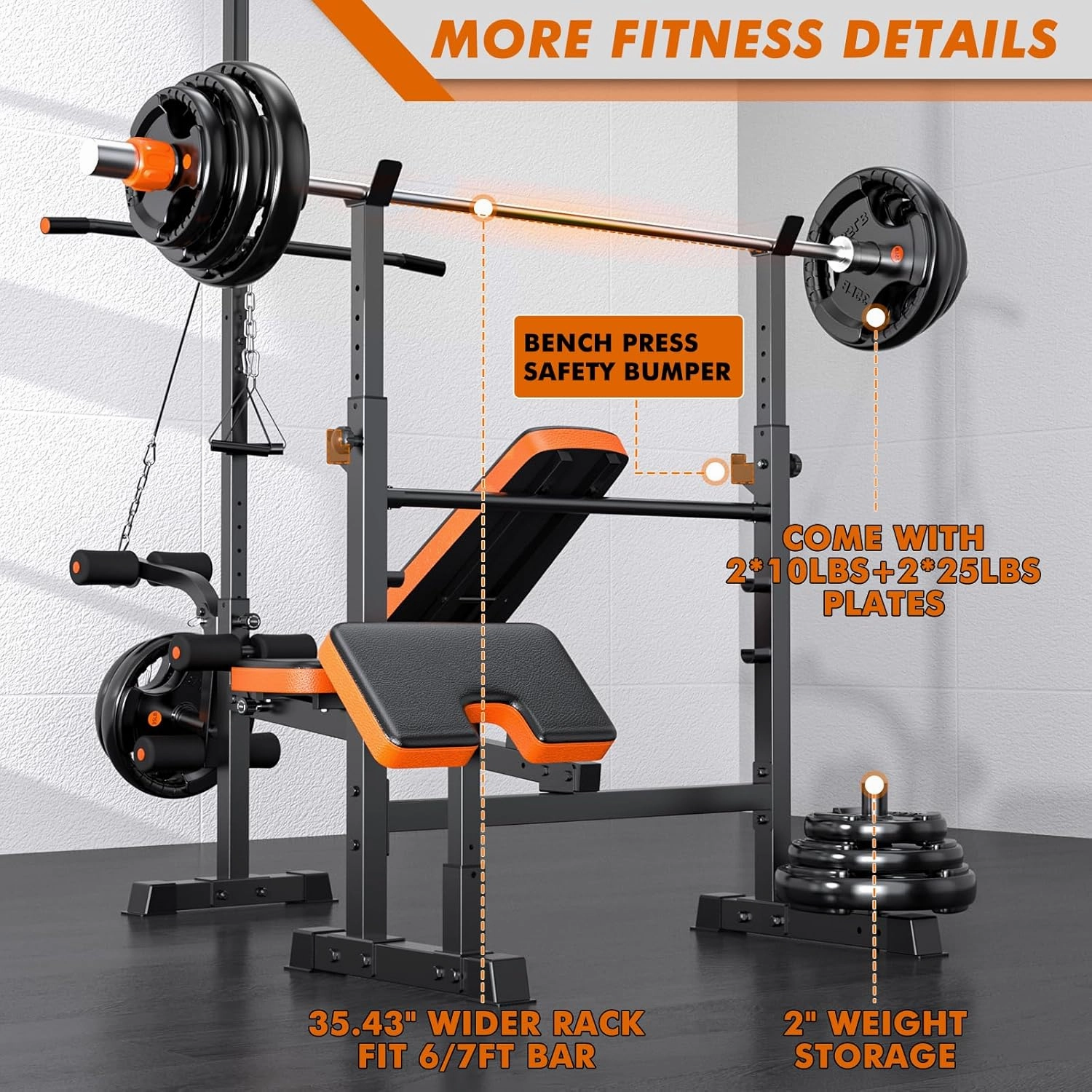 XDDIAS Bench Press Set, 880LBS Adjustable Weight Bench with Leg Extension and Preacher Curl Pad, 8 IN 1 Multi-Function Gym Bench with LAT Pulldown Pulley System, Full-Body Workout Home Gym Equipment