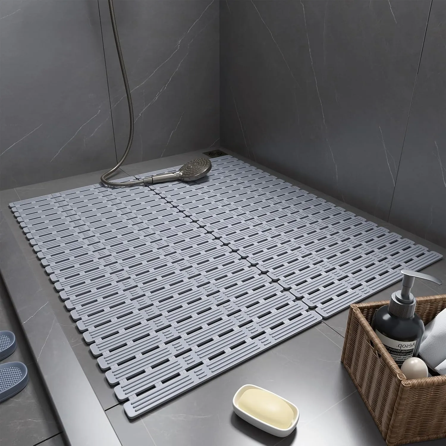 XIYUNTE Rubber Bath Mat for Tub Non Slip, 36 x 16 inches Bathtub Mat Non Slip Shower Mats for Inside Shower, Safety Anti Slip Shower Mat with Suction Cups and Drain Holes, Easy to Cut, Ink Gray