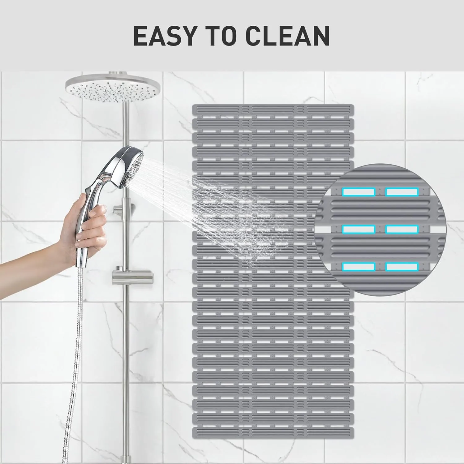 XIYUNTE Rubber Bath Mat for Tub Non Slip, 36 x 16 inches Bathtub Mat Non Slip Shower Mats for Inside Shower, Safety Anti Slip Shower Mat with Suction Cups and Drain Holes, Easy to Cut, Ink Gray
