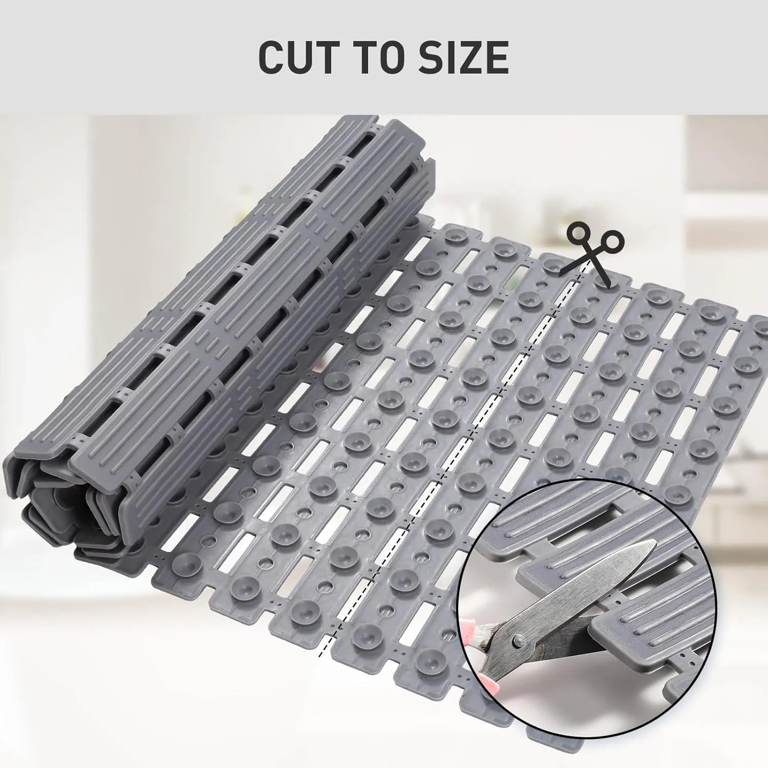 XIYUNTE Rubber Bath Mat for Tub Non Slip, 36 x 16 inches Bathtub Mat Non Slip Shower Mats for Inside Shower, Safety Anti Slip Shower Mat with Suction Cups and Drain Holes, Easy to Cut, Ink Gray
