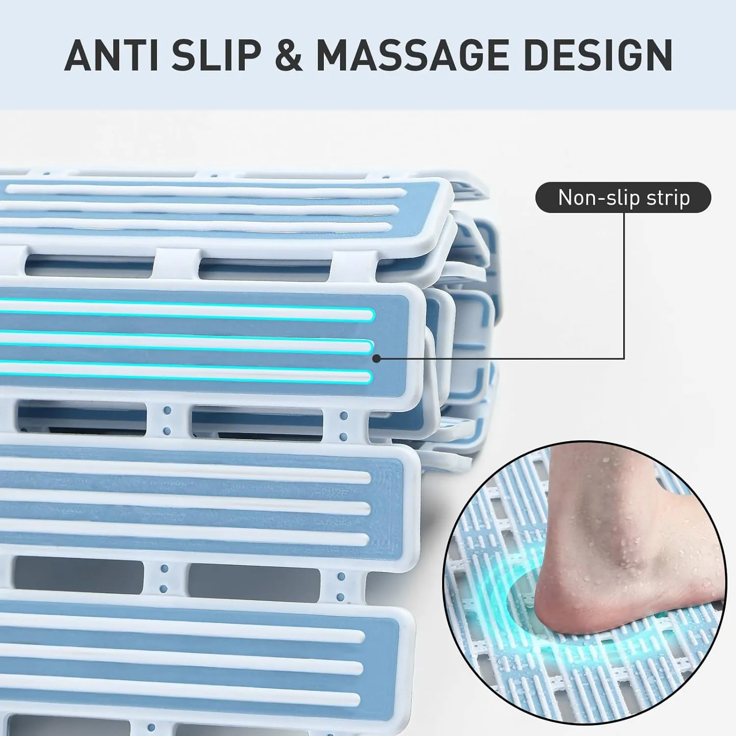 XIYUNTE Shower Mat Non Slip Bath Mat for Tub Non Slip Bathtub Mat - 36 x 16 inches Bath Tub Mat Anti Slip Shower Mats for Inside Shower with Powerful Suction Cups and Drain Holes, Blue