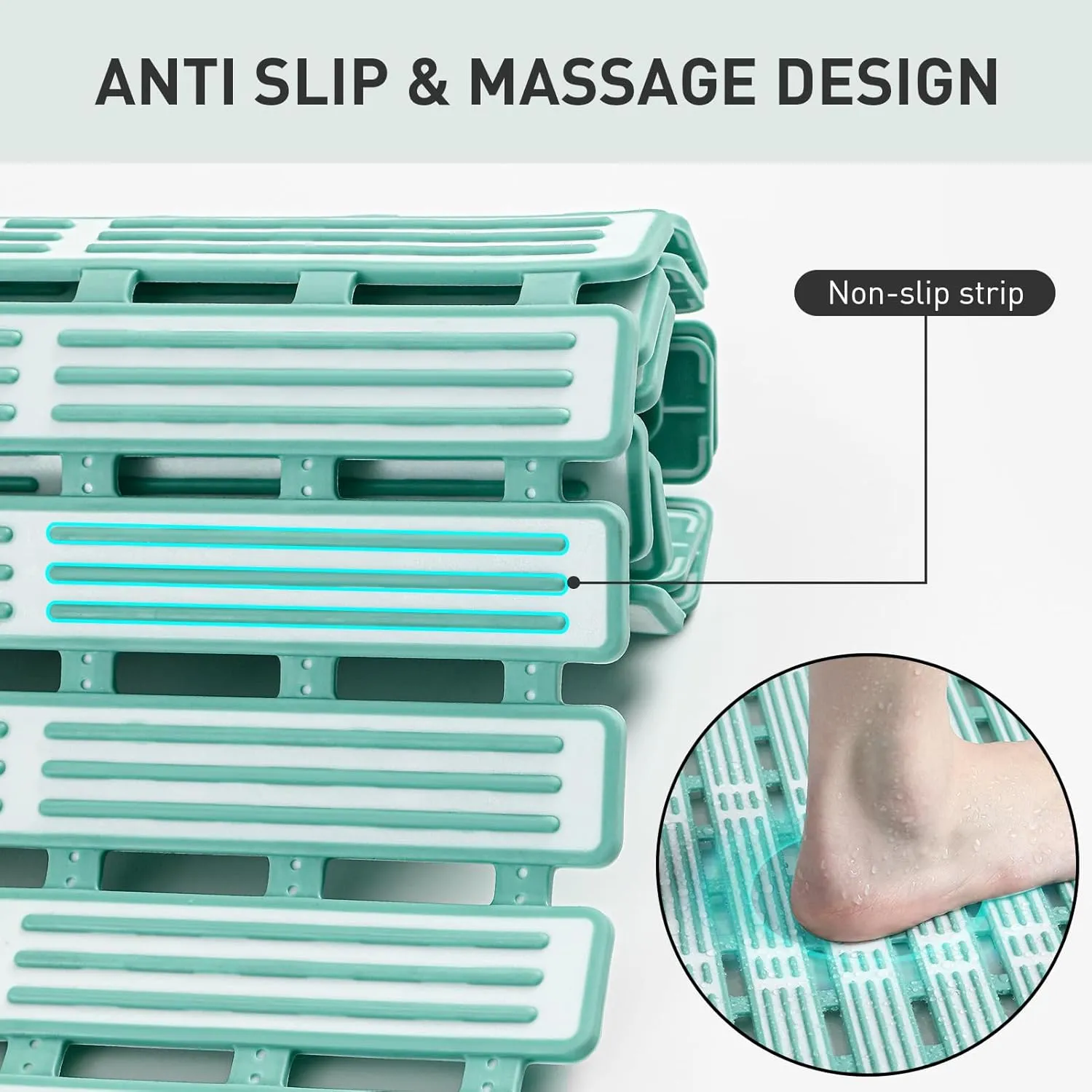 XIYUNTE Shower Mat Non Slip Bath Mat for Tub Non Slip Bathtub Mat - 36 x 16 inches Bath Tub Mat Anti Slip Shower Mats for Inside Shower with Powerful Suction Cups and Drain Holes, Green