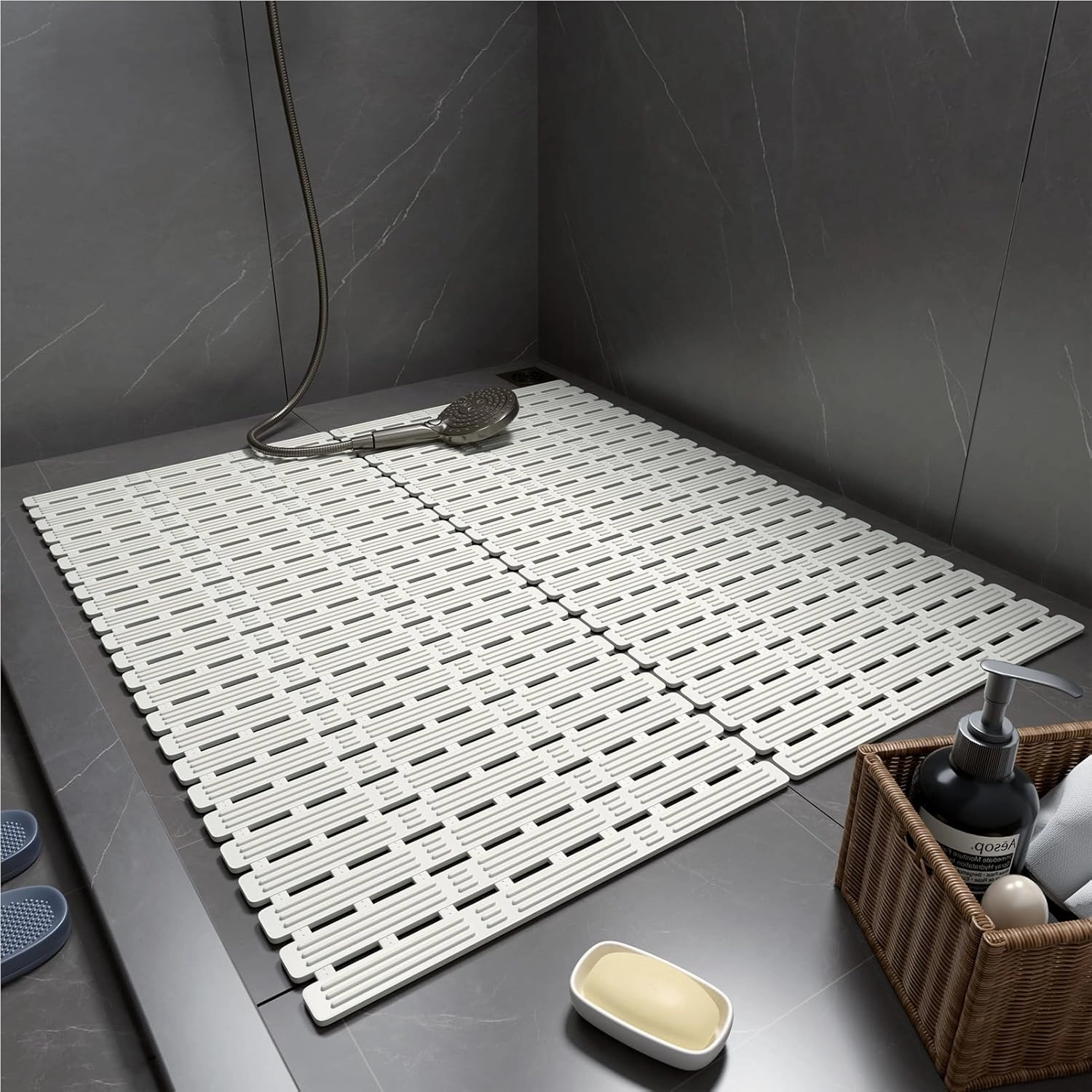 XIYUNTE Shower Mat Non Slip Bath Mat for Tub Non Slip Bathtub Mat - 36 x 16 inches Bath Tub Mat Anti Slip Shower Mats for Inside Shower with Powerful Suction Cups and Drain Holes, Cream White