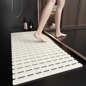 XIYUNTE Shower Mat Non Slip Bath Mat for Tub Non Slip Bathtub Mat - 36 x 16 inches Bath Tub Mat Anti Slip Shower Mats for Inside Shower with Powerful Suction Cups and Drain Holes, Cream White