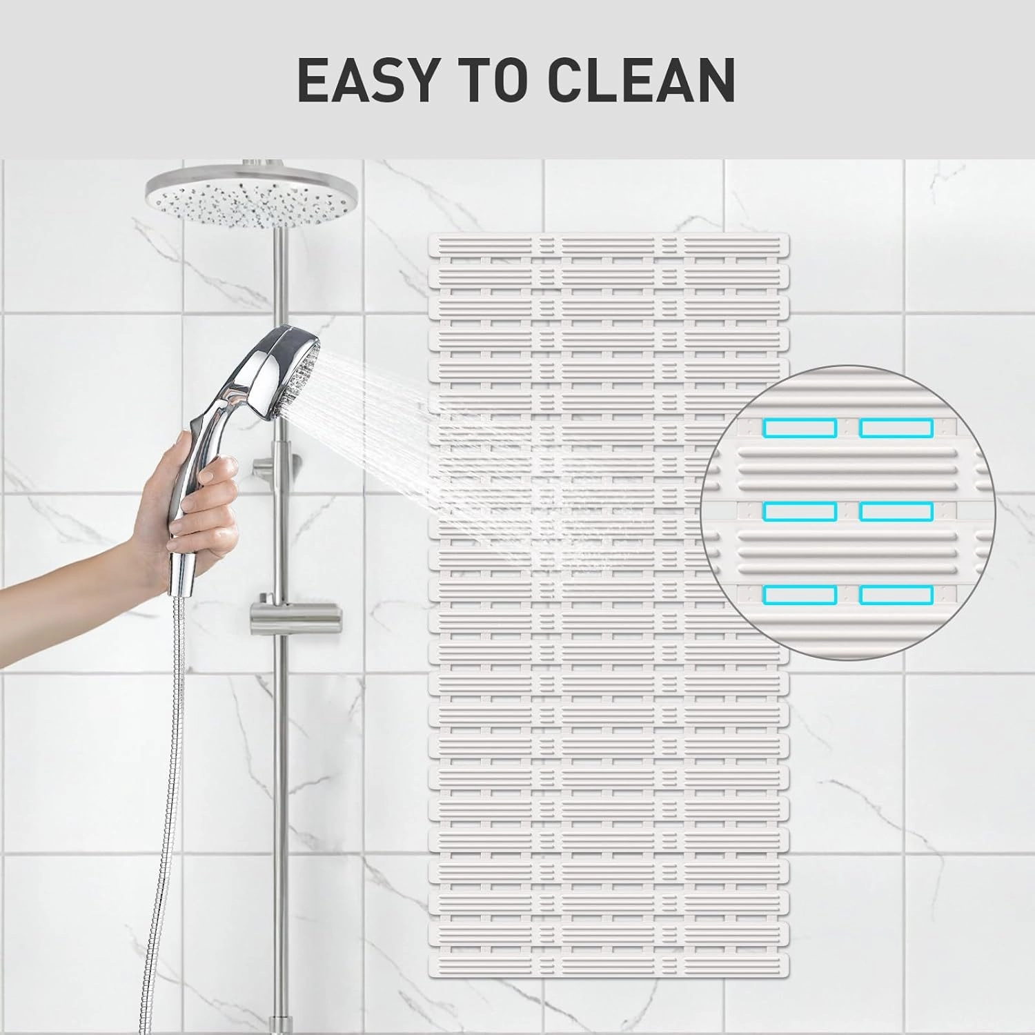 XIYUNTE Shower Mat Non Slip Bath Mat for Tub Non Slip Bathtub Mat - 36 x 16 inches Bath Tub Mat Anti Slip Shower Mats for Inside Shower with Powerful Suction Cups and Drain Holes, Cream White