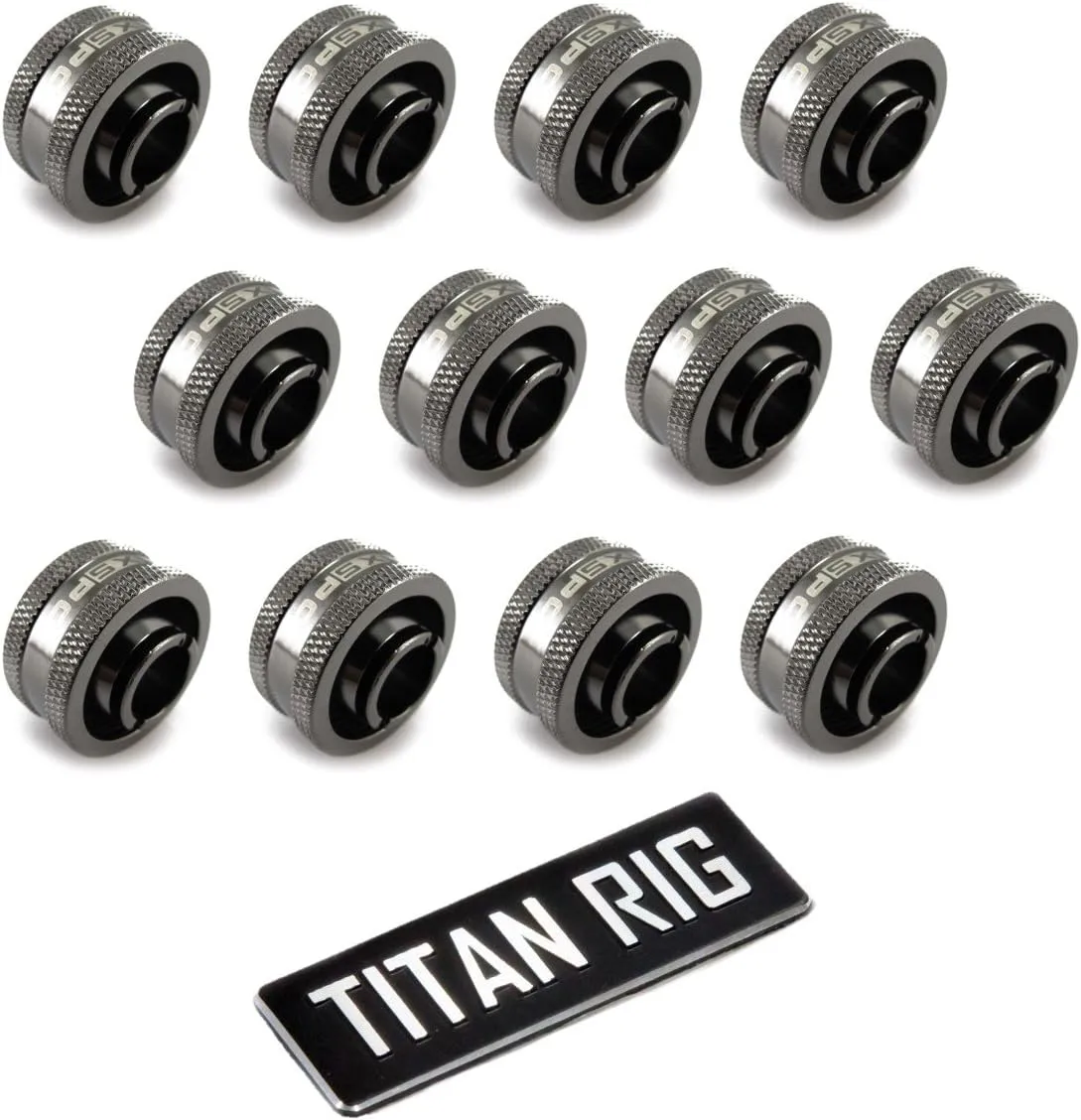 XSPC G1/4" to 1/2" ID, 3/4" OD Compression Fitting V2 for Soft Tubing, Black Chrome, 12-pack