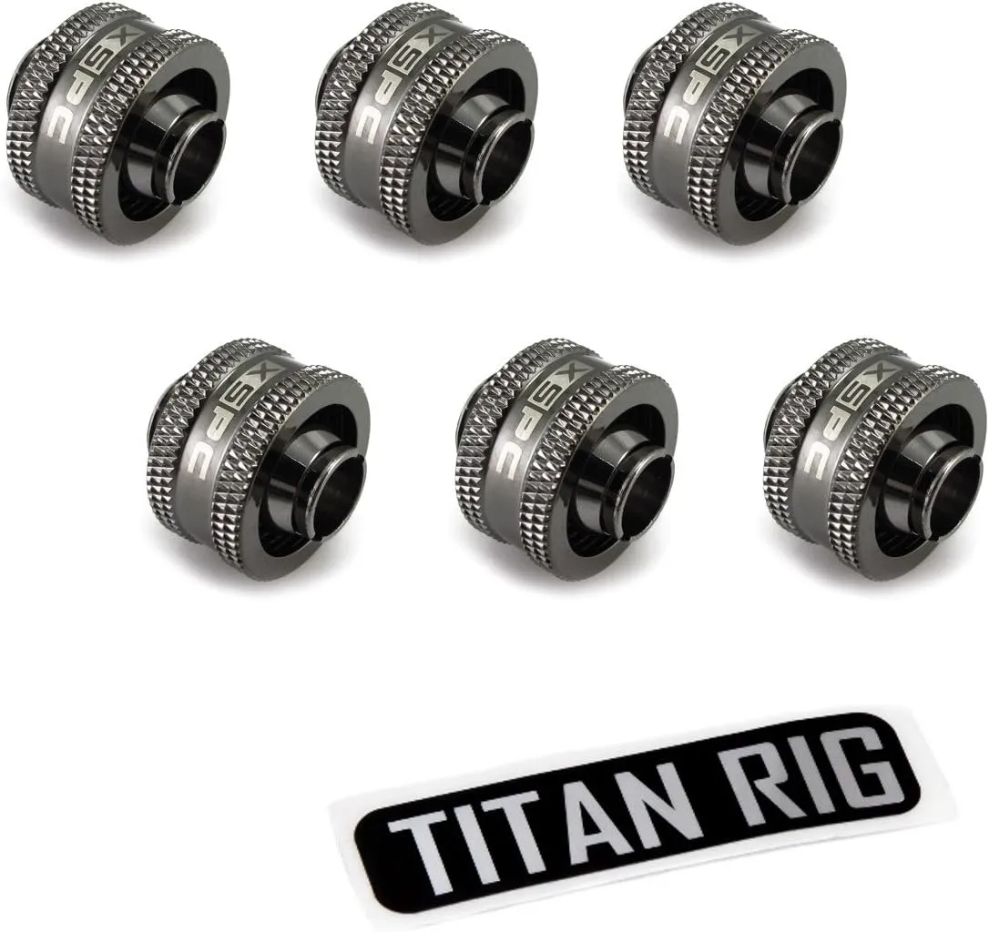 XSPC G1/4" to 3/8" ID, 5/8" OD Compression Fitting V2 for Soft Tubing, Black Chrome, 6-pack