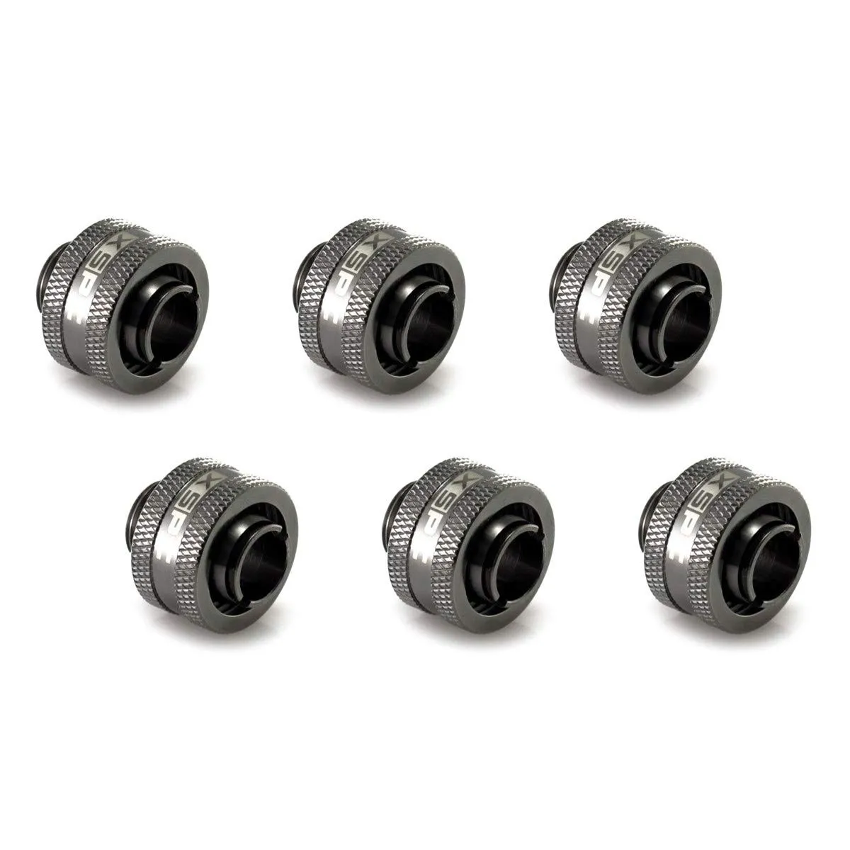 XSPC G1/4" to 7/16" ID, 5/8" OD Compression Fitting V2 for Soft Tubing, Black Chrome, 6-Pack