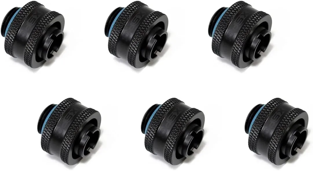 XSPC G1/4" to 7/16" ID, 5/8" OD Compression Fitting V2 for Soft Tubing, Matte Black, 6-Pack