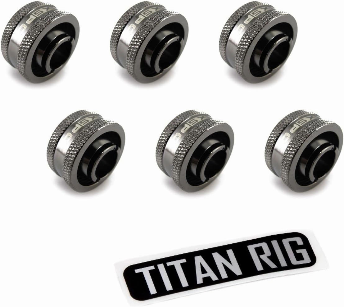 XSPC G1/4" to 1/2" ID, 3/4" OD Compression Fitting V2 for Soft Tubing, Black Chrome, 6-Pack