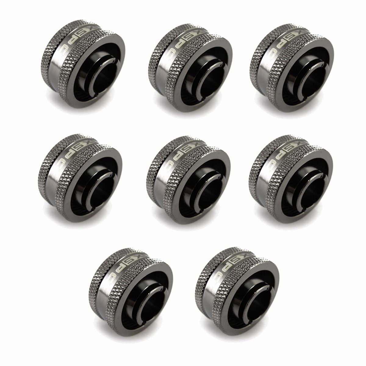 XSPC G1/4" to 1/2" ID, 3/4" OD Compression Fitting V2 for Soft Tubing, Black Chrome, 8-Pack