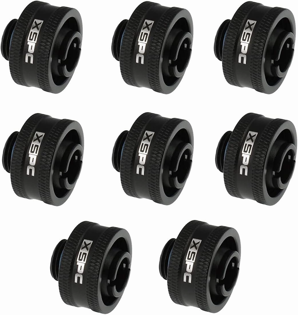 XSPC G1/4" to 1/2" ID, 3/4" OD Compression Fitting V2 for Soft Tubing, Matte Black, 8-pack